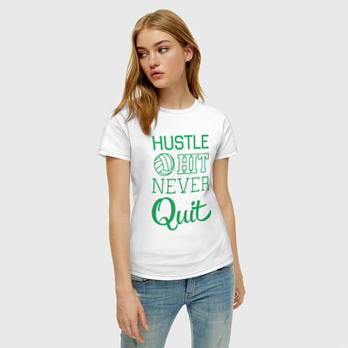 Женская футболка Hustle hit never quit / Белый – фото 3