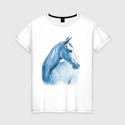 Футболка хлопковая женская Голубая лошадь, цвет: белый