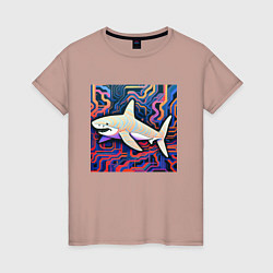 Футболка хлопковая женская Акула абстракция, цвет: пыльно-розовый