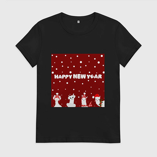 Женская футболка Новогодние ламы в шапочках / Черный – фото 1