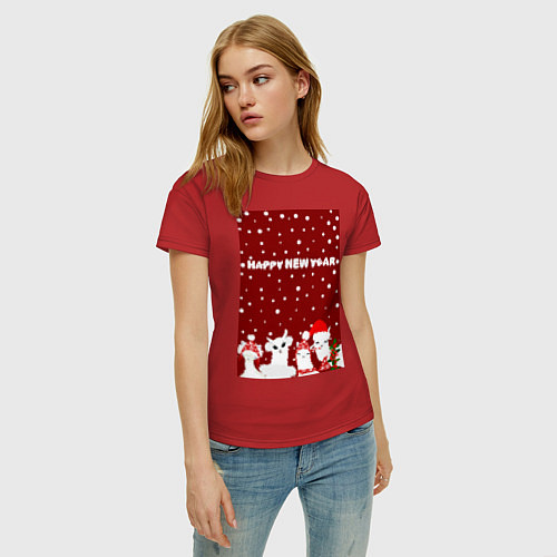 Женская футболка Семья лам на новогодних каникулах / Красный – фото 3