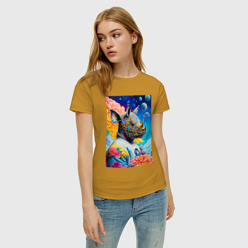 Женская футболка Инопланетная носорожка - фантазия / Горчичный – фото 3