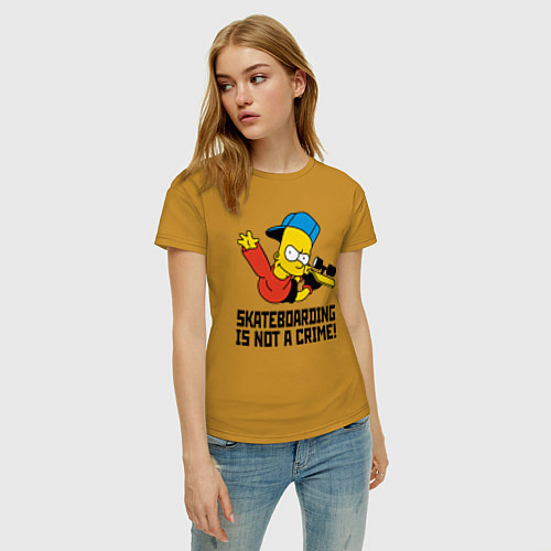 Женская футболка Барт Симпсон скейтбордист / Горчичный – фото 3