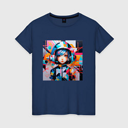 Футболка хлопковая женская Девочка-космонавт, цвет: тёмно-синий