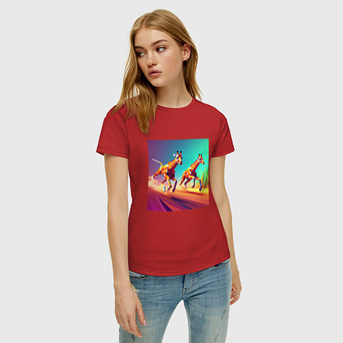 Женская футболка Два бегущих жирафа в стиле кубизма / Красный – фото 3