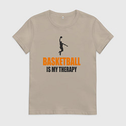 Футболка хлопковая женская Баскетбол моя терапия, цвет: миндальный