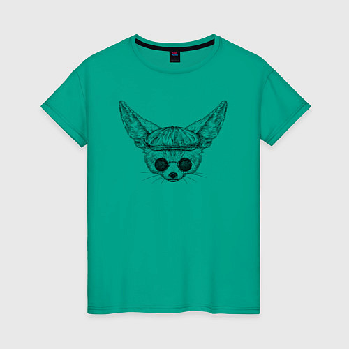 Женская футболка Фенек в кепке / Зеленый – фото 1