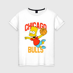Футболка хлопковая женская Чикаго Буллз Барт Симпсон, цвет: белый
