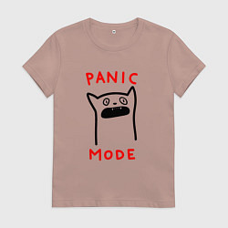 Футболка хлопковая женская Panic mode - котик, цвет: пыльно-розовый