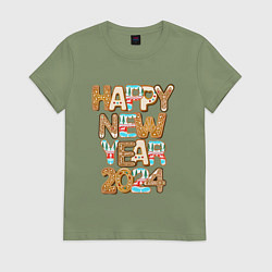 Футболка хлопковая женская С новым годом 2024!, цвет: авокадо