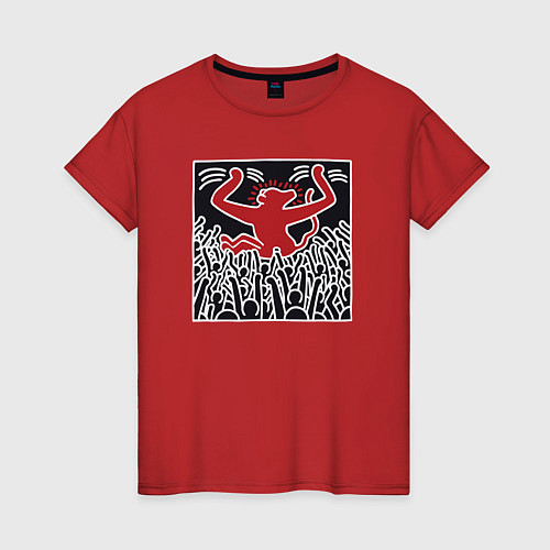 Женская футболка Человечки и собака / Красный – фото 1