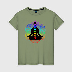 Футболка хлопковая женская Символ йоги - символы чакры, цвет: авокадо