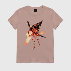 Футболка хлопковая женская Мидзухики: журавлик и бубенцы, цвет: пыльно-розовый