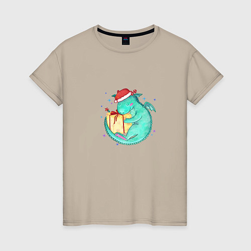 Женская футболка Дракончик с подарком / Миндальный – фото 1