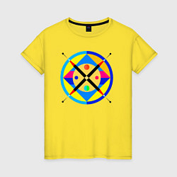 Футболка хлопковая женская Абстракция круги и стрелочки, цвет: желтый