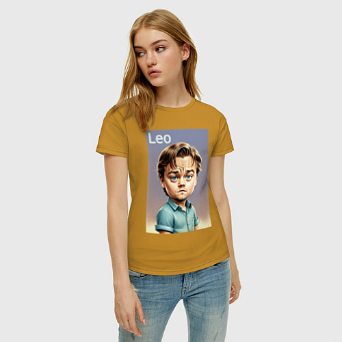 Женская футболка Мультяшный Леонардо Ди Каприо - нейросеть / Горчичный – фото 3