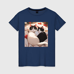Футболка хлопковая женская Милые кошки с сердеком, цвет: тёмно-синий