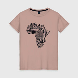 Футболка хлопковая женская Африканская зебра, цвет: пыльно-розовый