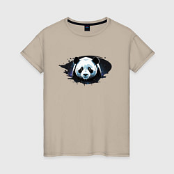 Футболка хлопковая женская Грустная панда портрет, цвет: миндальный