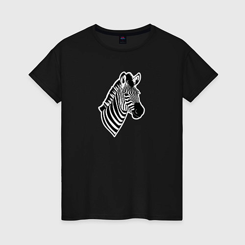 Женская футболка Портрет зебры в пол оборота / Черный – фото 1