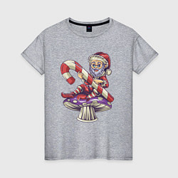 Футболка хлопковая женская Санта на грибке, цвет: меланж