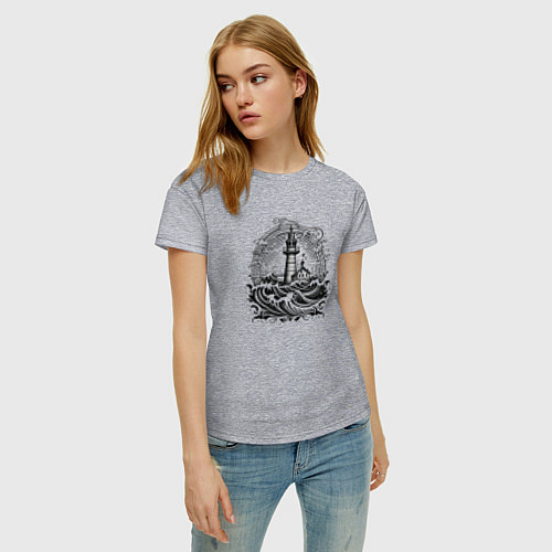 Женская футболка Море и маяк / Меланж – фото 3