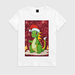Футболка хлопковая женская Рождественский дракон, цвет: белый