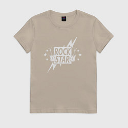 Футболка хлопковая женская Guitar rock star, цвет: миндальный