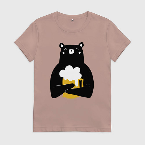 Женская футболка Мишка с кружкой пива / Пыльно-розовый – фото 1