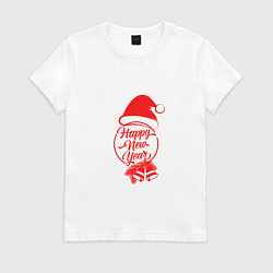 Футболка хлопковая женская Праздник шапка колокольчики, цвет: белый