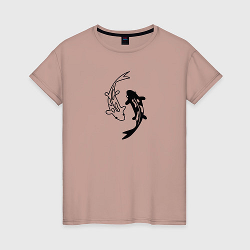 Женская футболка Японские карпы Инь и Янь / Пыльно-розовый – фото 1