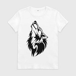 Футболка хлопковая женская Воющий волк, цвет: белый