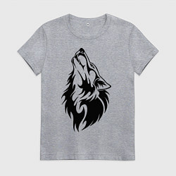 Футболка хлопковая женская Воющий волк, цвет: меланж