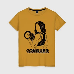 Футболка хлопковая женская Conquer, цвет: горчичный