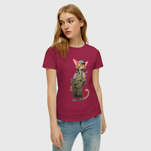 Женская футболка Злой кот с огромными глазами / Маджента – фото 3
