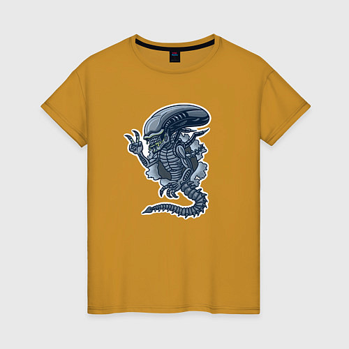 Женская футболка Чужой инопланетянин из порванной дыры / Горчичный – фото 1