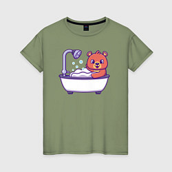 Футболка хлопковая женская Мишка в ванне, цвет: авокадо