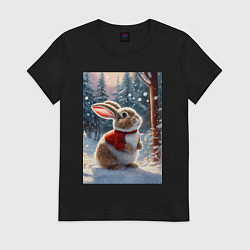 Футболка хлопковая женская The Christmas bunny, цвет: черный