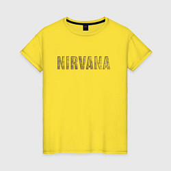 Футболка хлопковая женская Nirvana grunge text, цвет: желтый