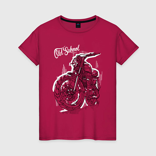 Женская футболка Старая школа - мотоцикл / Маджента – фото 1