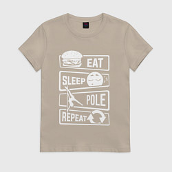 Футболка хлопковая женская Еда сон пилон, цвет: миндальный