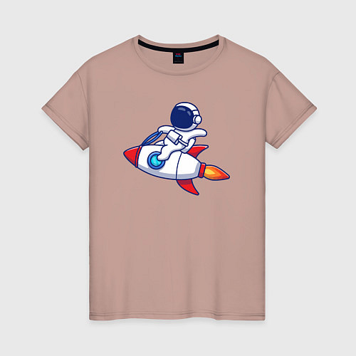 Женская футболка Космонавт верхом на ракете / Пыльно-розовый – фото 1