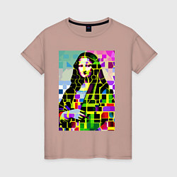 Футболка хлопковая женская Mona Lisa - mosaic pop art, цвет: пыльно-розовый