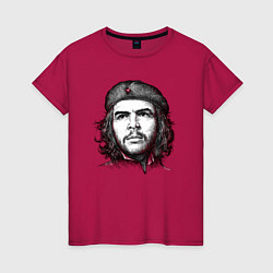 Футболка хлопковая женская Че Гевара портрет, цвет: маджента