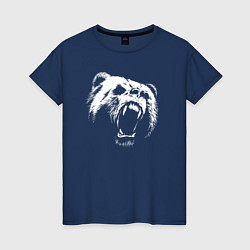 Футболка хлопковая женская Медведь рычащий, цвет: тёмно-синий