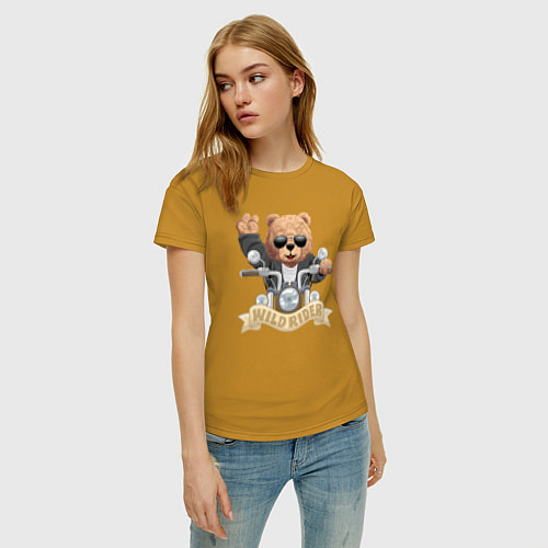 Женская футболка Плюшевый медвежонок байкер / Горчичный – фото 3