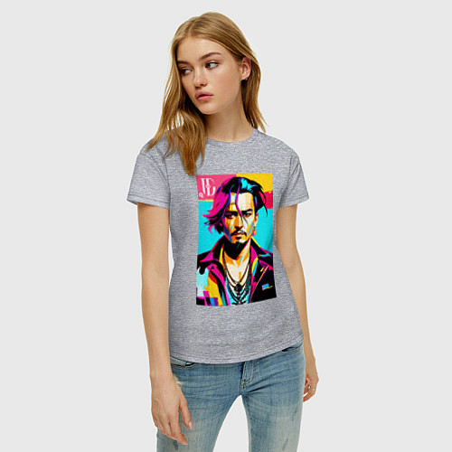 Женская футболка Джонни Депп - поп арт / Меланж – фото 3