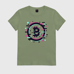Футболка хлопковая женская Крипта биткоин, цвет: авокадо