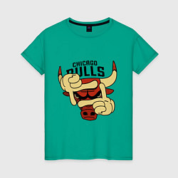 Футболка хлопковая женская Bulls logo with hands, цвет: зеленый