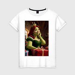Футболка хлопковая женская Шрек: Фиона с подарками, цвет: белый